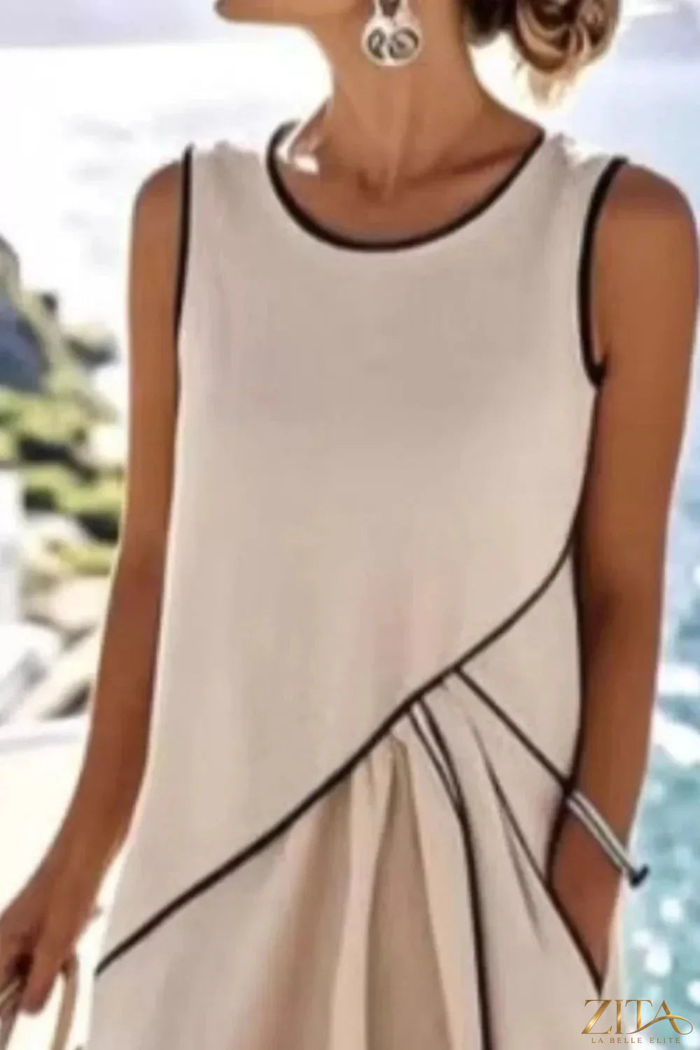 Zita La Belle Elite sleeveless casual maxi dress with contrast trim, flowing fabric and relaxed fit, suitable for warm weather.