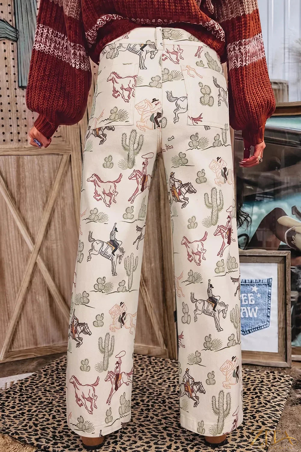 Zita La Belle Elite Western print straight leg ankle-length jeans with pockets, denim fabric, and stylish design.