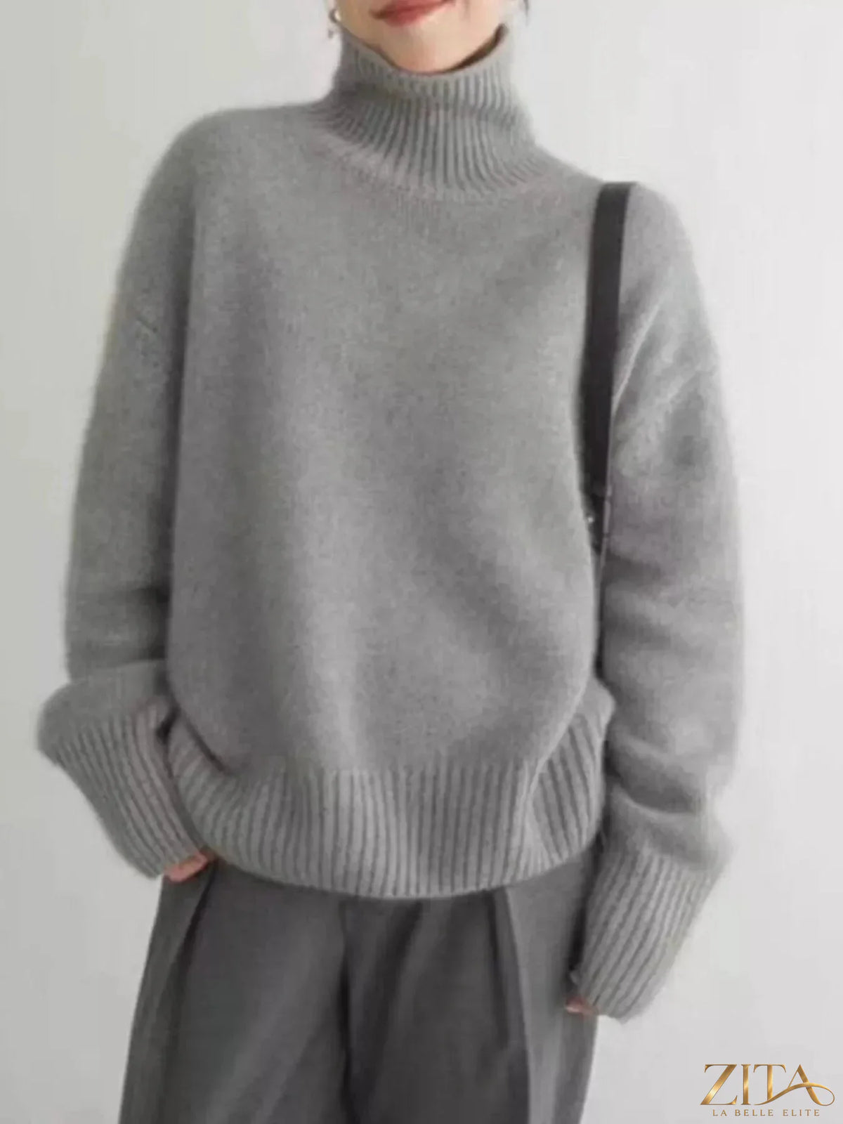 Zita La Belle Elite turtleneck dropped shoulder sweater in cozy knit fabric, featuring a relaxed fit and stylish design.