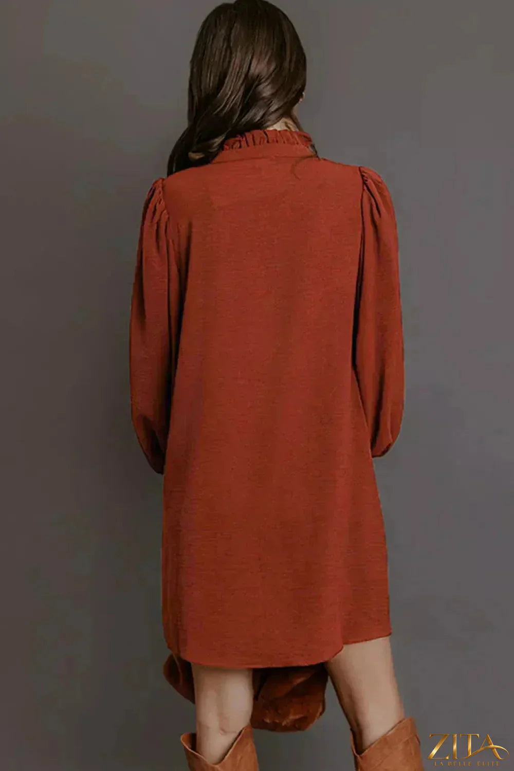 Zita La Belle Elite solid shift dress with long sleeves and short length, stylish and comfortable for casual or semi-formal wear