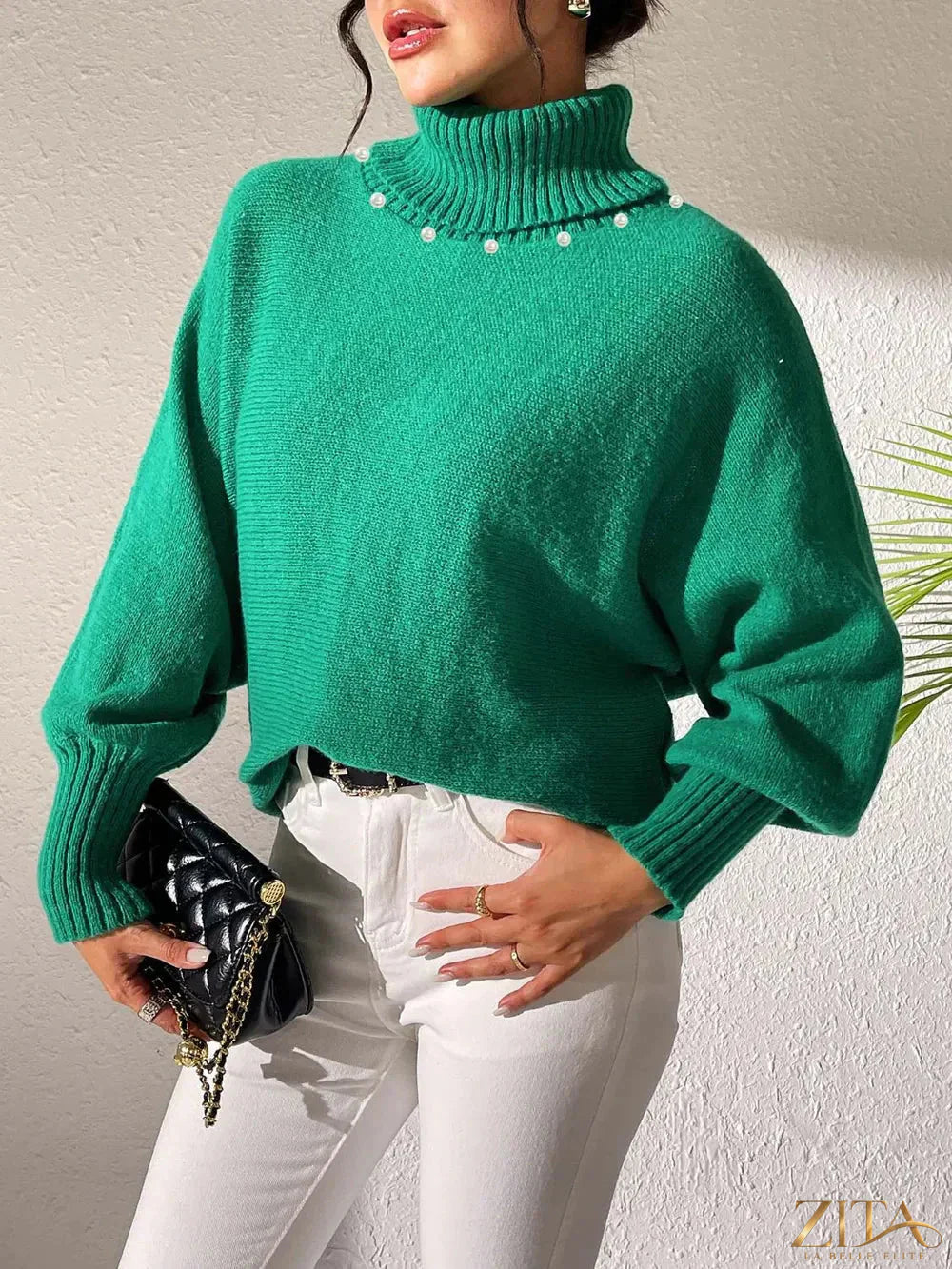 Zita La Belle Elite long sleeve turtleneck sweater in cozy knit fabric, featuring a fitted silhouette and classic design.