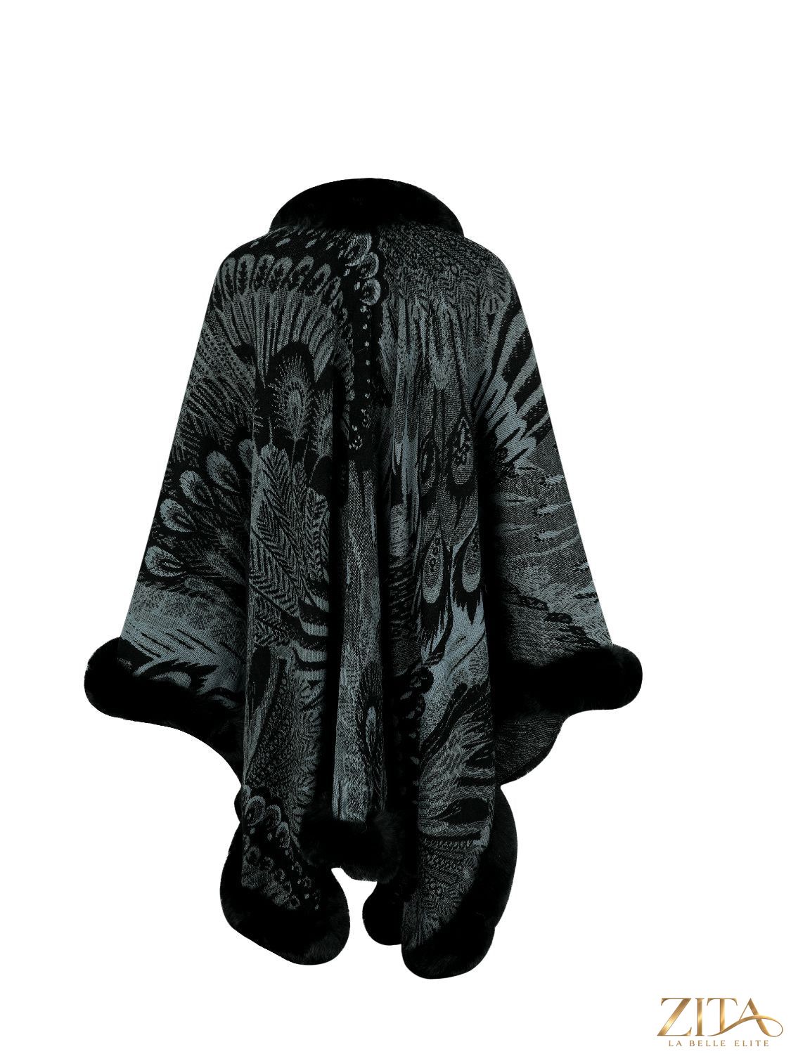 Printed open front poncho from Trendsi featuring a stylish design and lightweight fabric, perfect for layered fall and winter outfits.