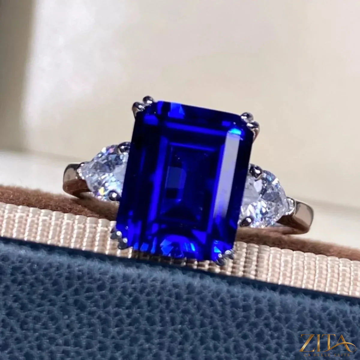 925 Sterling Silver Sapphire Geometric Ring featuring a blue sapphire gemstone and modern design, stylish jewelry accessory.