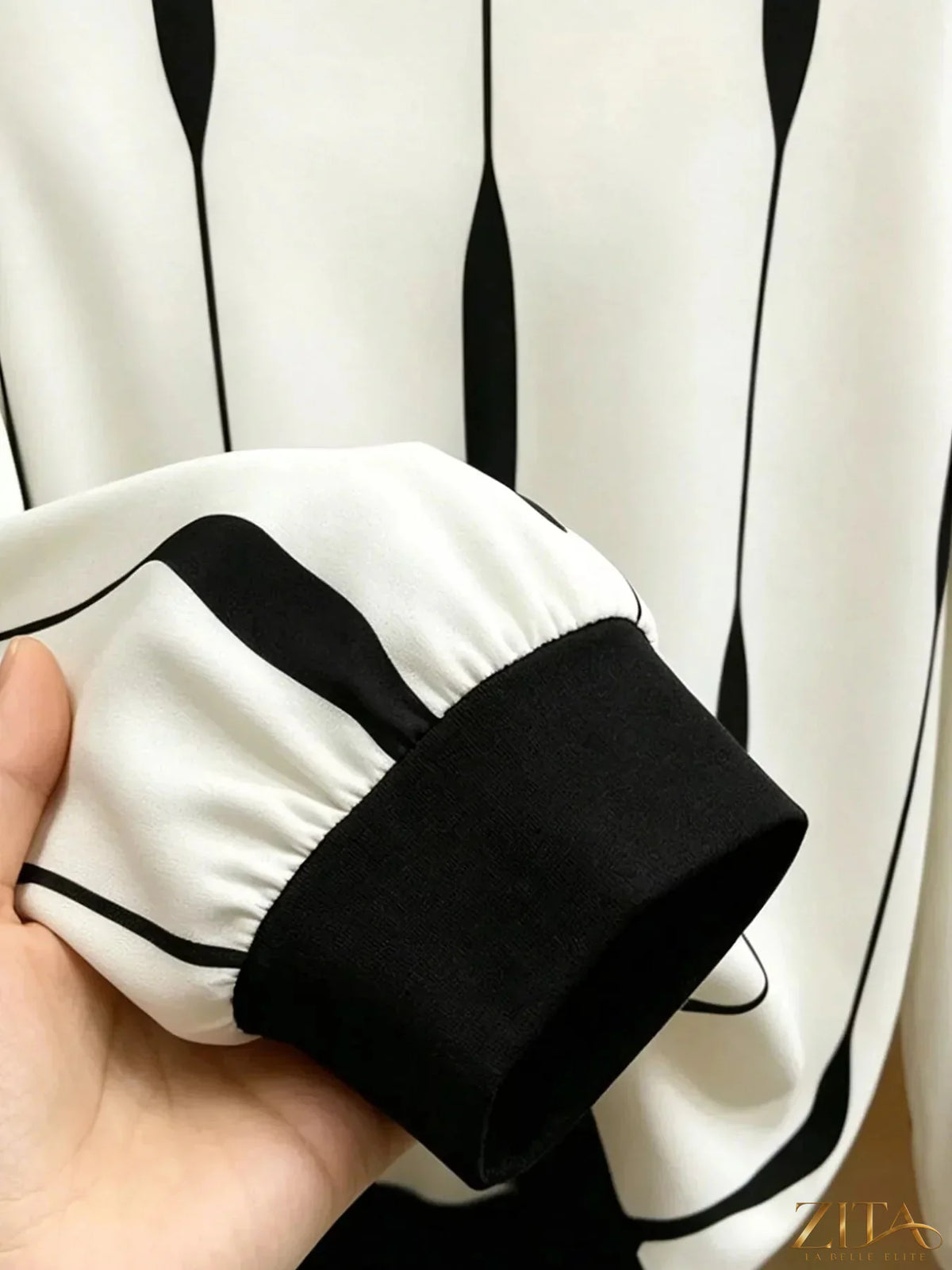 Zita La Belle Elite contrast vertical stripe long sleeve blouse with button front and fitted silhouette, stylish and elegant for women.