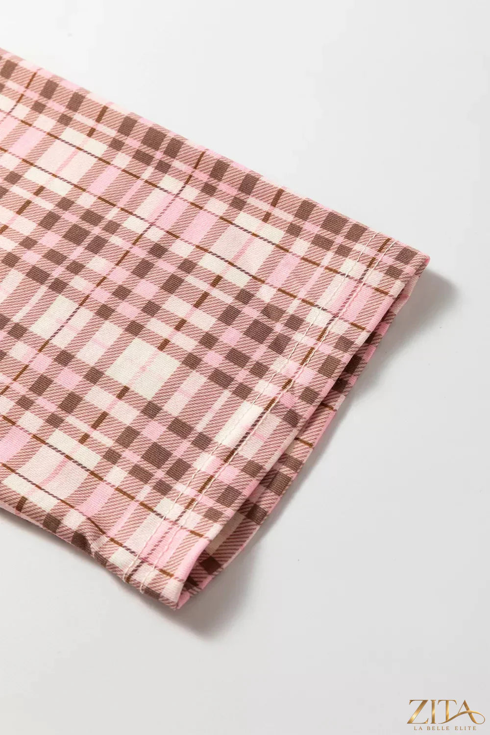 Zita La Belle Elite plaid patch pockets long sleeve lounge set, two-piece set with a relaxed fit and cozy fabric for comfortable wear.