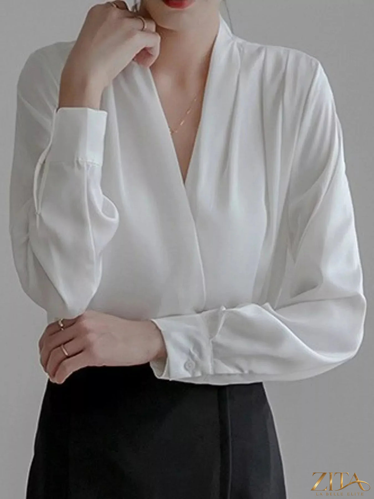 Zita La Belle Elite long sleeve satin blouse in soft fabric with a classic collar and button front, elegant and stylish for any occasion.