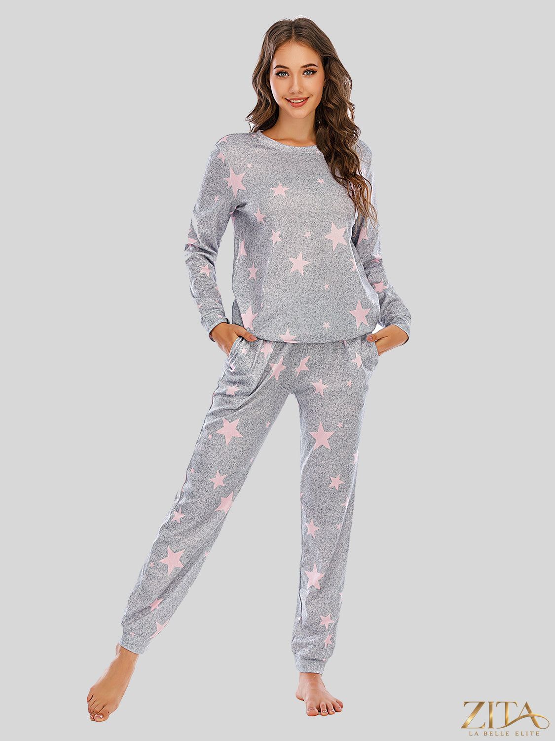 Zita La Belle Elite star print lounge set with a cozy top and matching pants, perfect for relaxed casual wear.