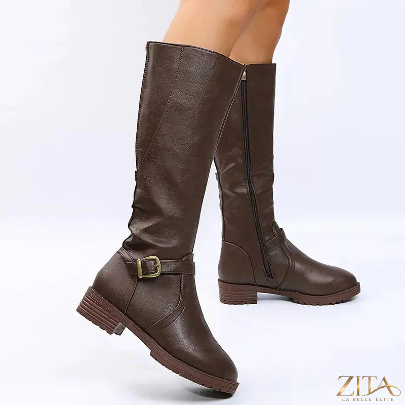Zita La Belle Elite round toe block heel boots with sleek design and sturdy heels, perfect for stylish everyday wear.