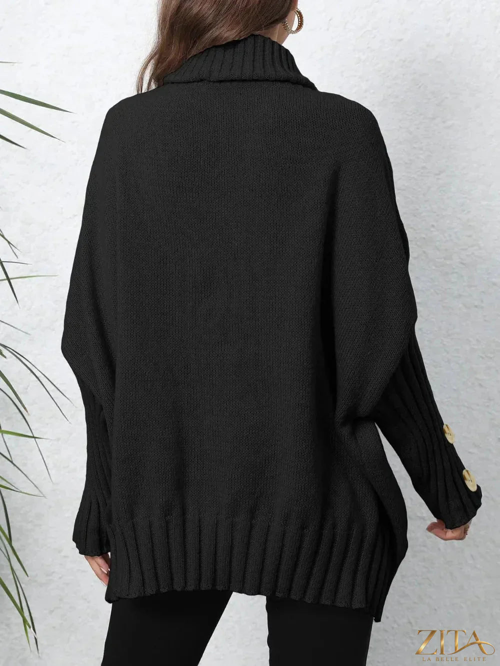 Cream-colored turtleneck long sleeve sweater by Trendsi, featuring a cozy knit design and fitted silhouette.