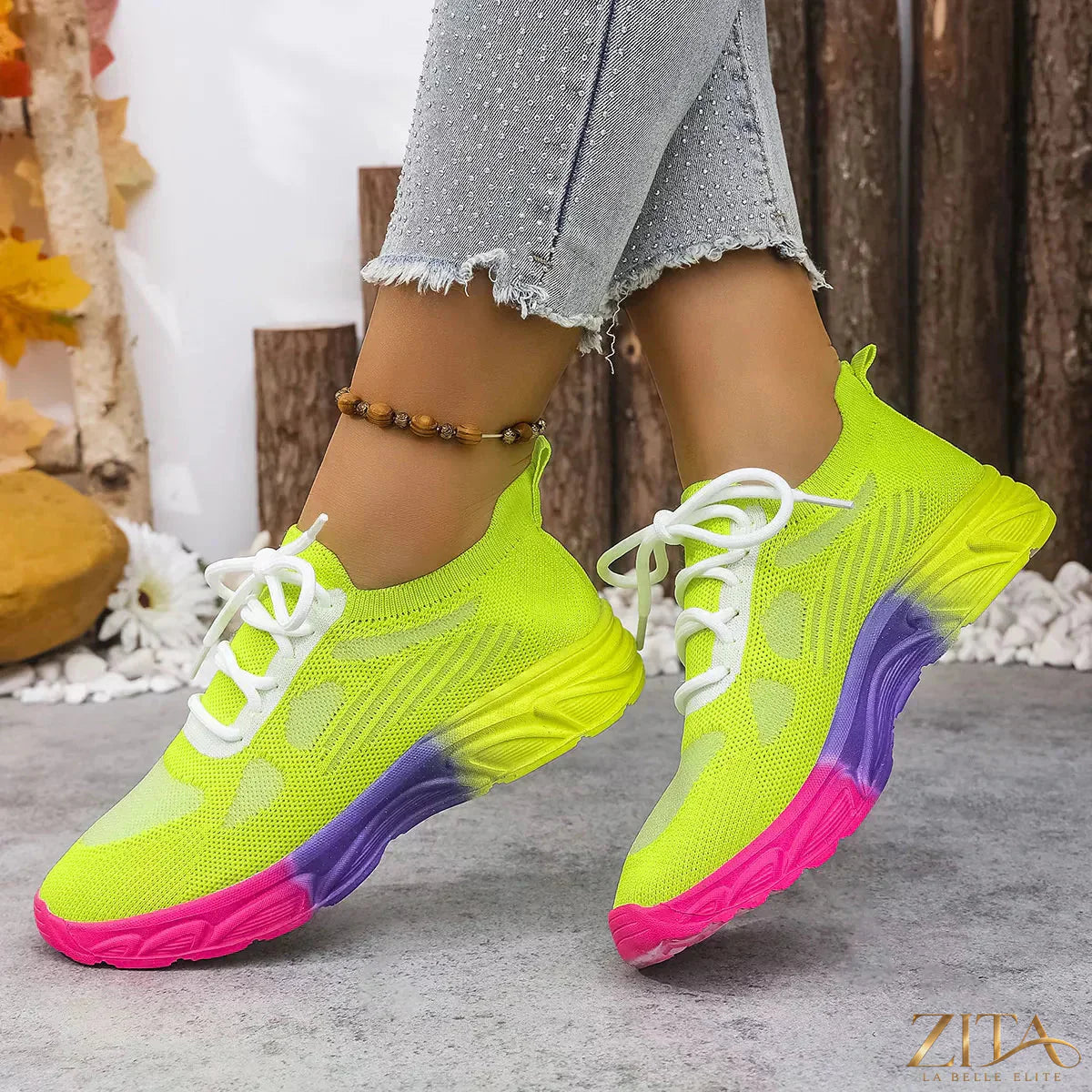Zita La Belle Elite lace-up round toe sneakers with white soles and stylish design on a clean background