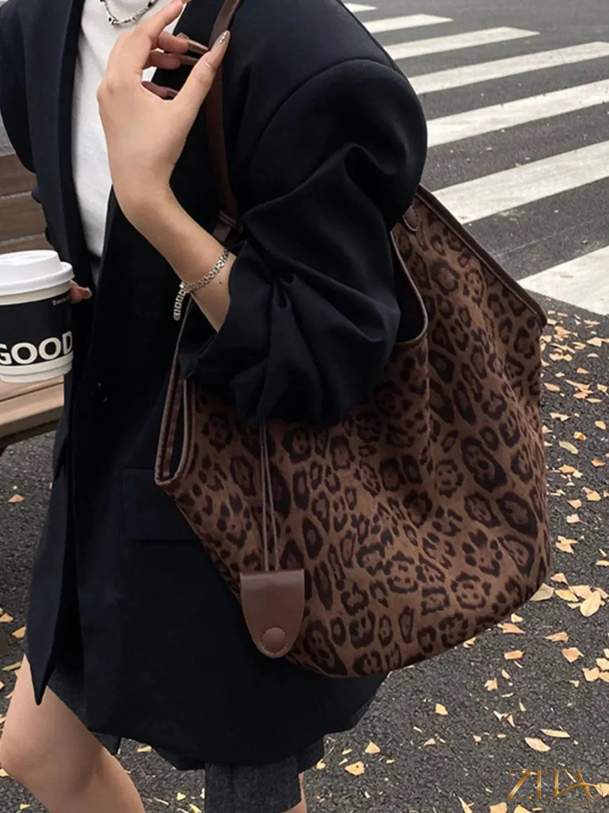 Leopard print large tote bag by Zita La Belle Elite with sturdy handles and spacious interior, perfect for everyday use.