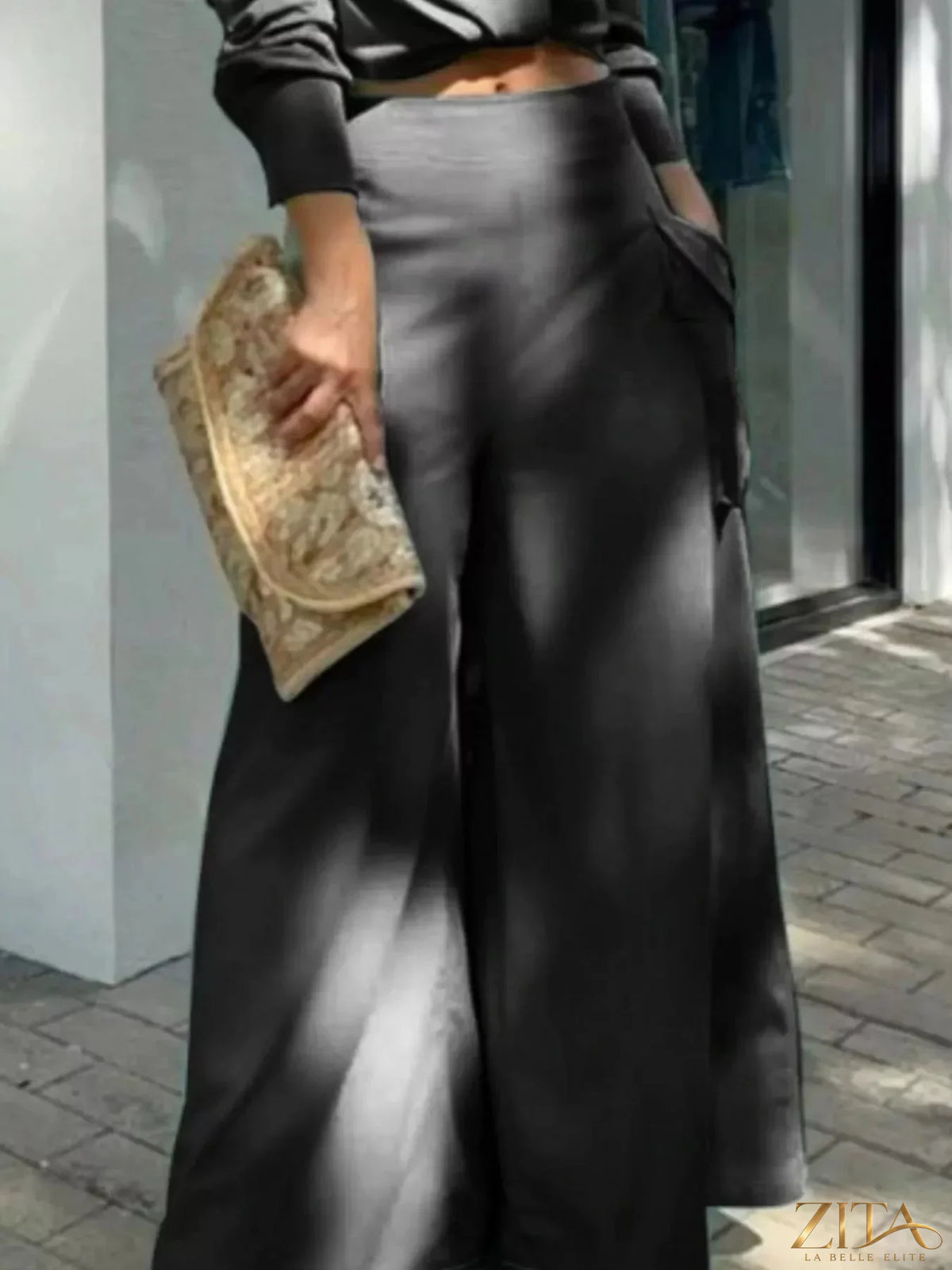 Zita La Belle Elite long sleeve shirt and wide leg pants set, stylish and comfortable outfit for casual or semi-formal wear.
