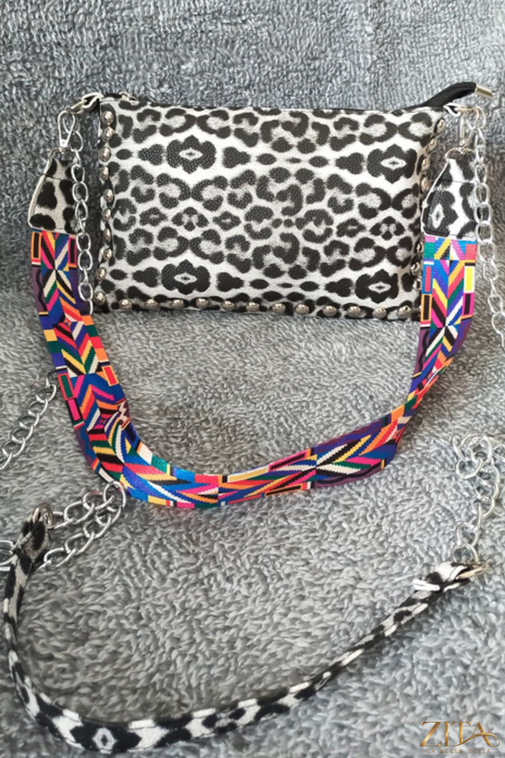 Zita La Belle Elite Adored PU Leather Studded Shoulder Bag with gold-tone studs and adjustable strap on a plain background.