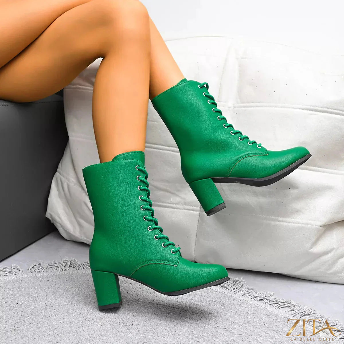 Zita La Belle Elite round toe block heel boots in black leather with sturdy heel and stylish design.