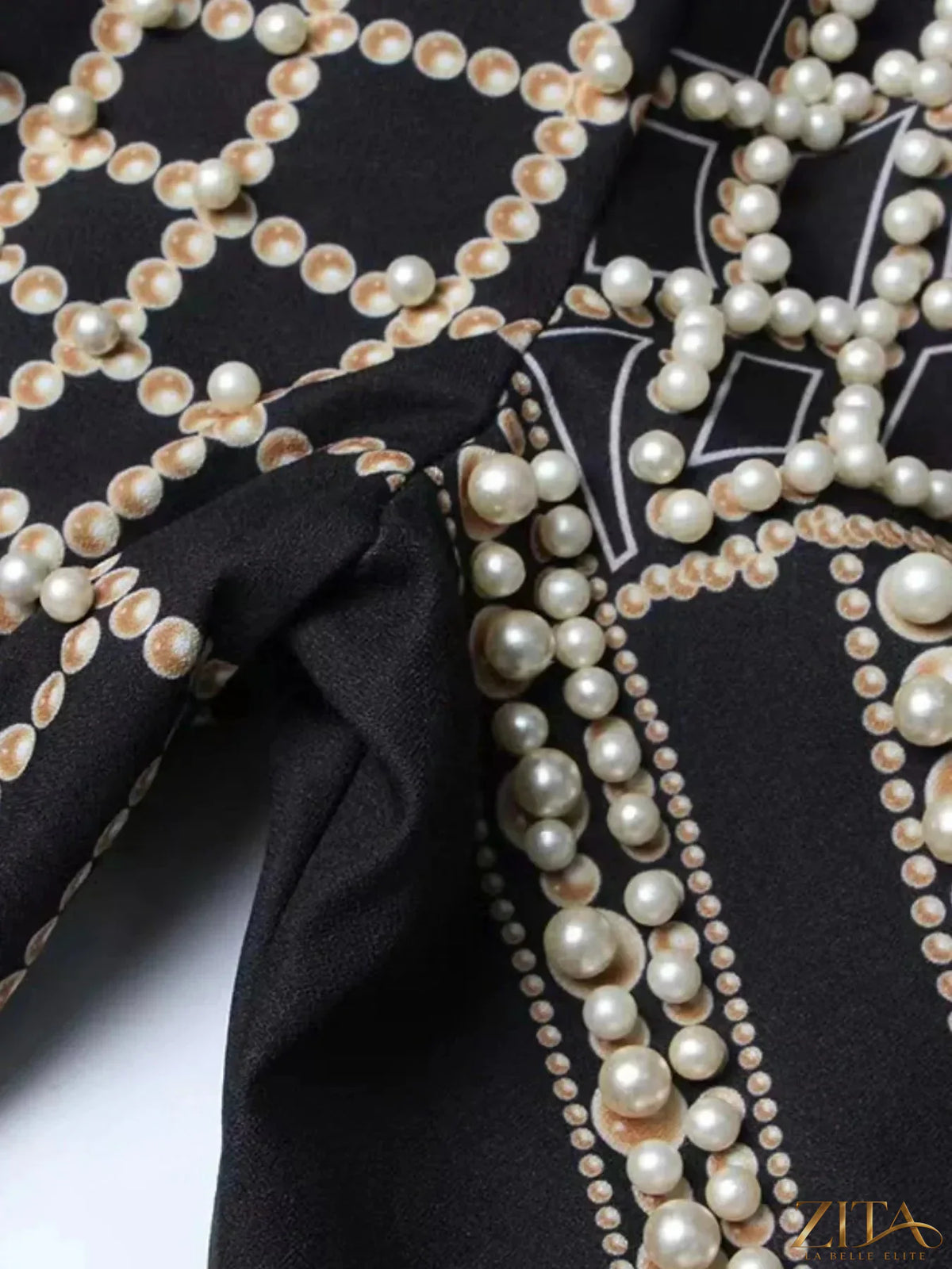 Plus size Zita La Belle Elite blazer with embellished pearls, full-length, one-button style, in a sophisticated tailored design.