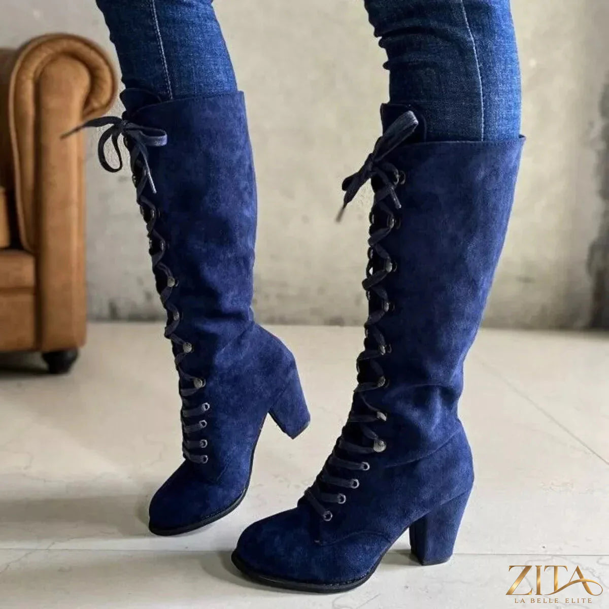 Zita La Belle Elite lace-up block heels boots with sturdy heels and stylish design, shown in a sleek black color.