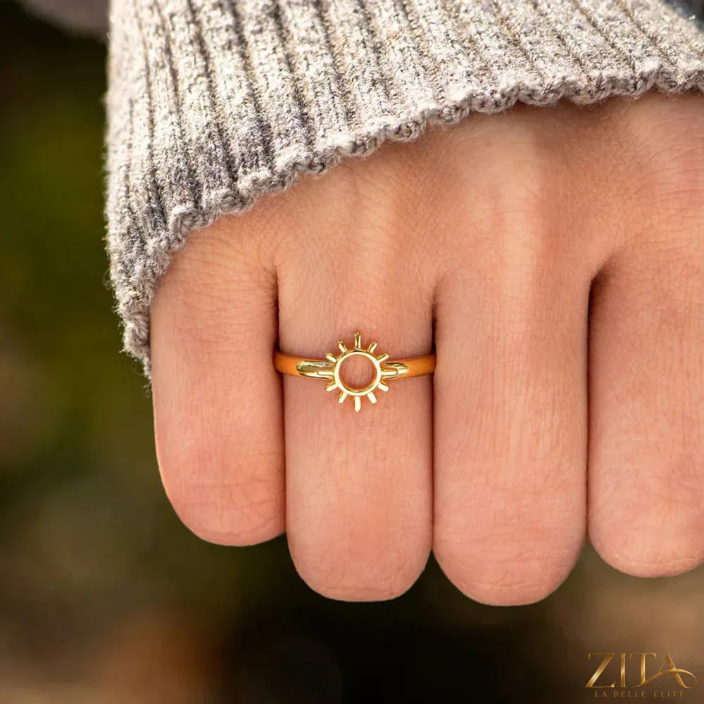 Sun shape 18K gold-plated ring by Zita La Belle Elite, featuring a radiant sun design with polished gold finish.