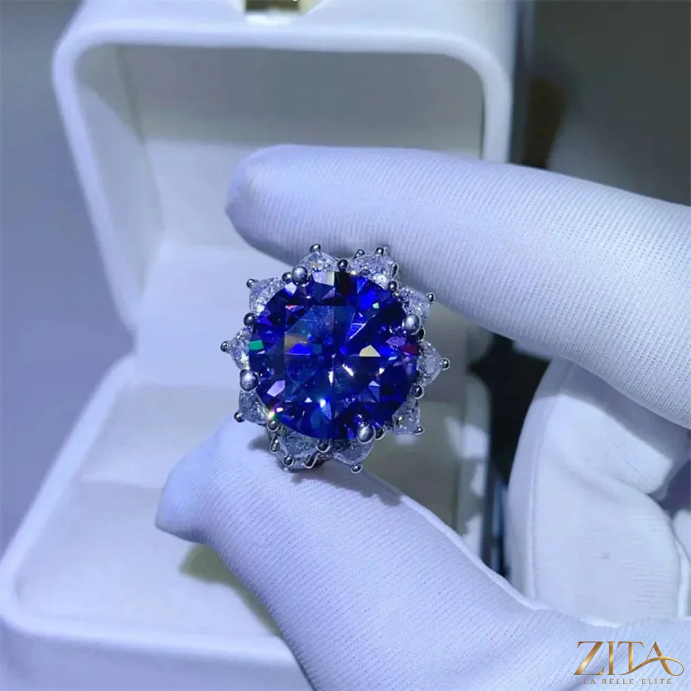 Sterling silver ring with a 10-carat moissanite gemstone, featuring a sleek and elegant design.