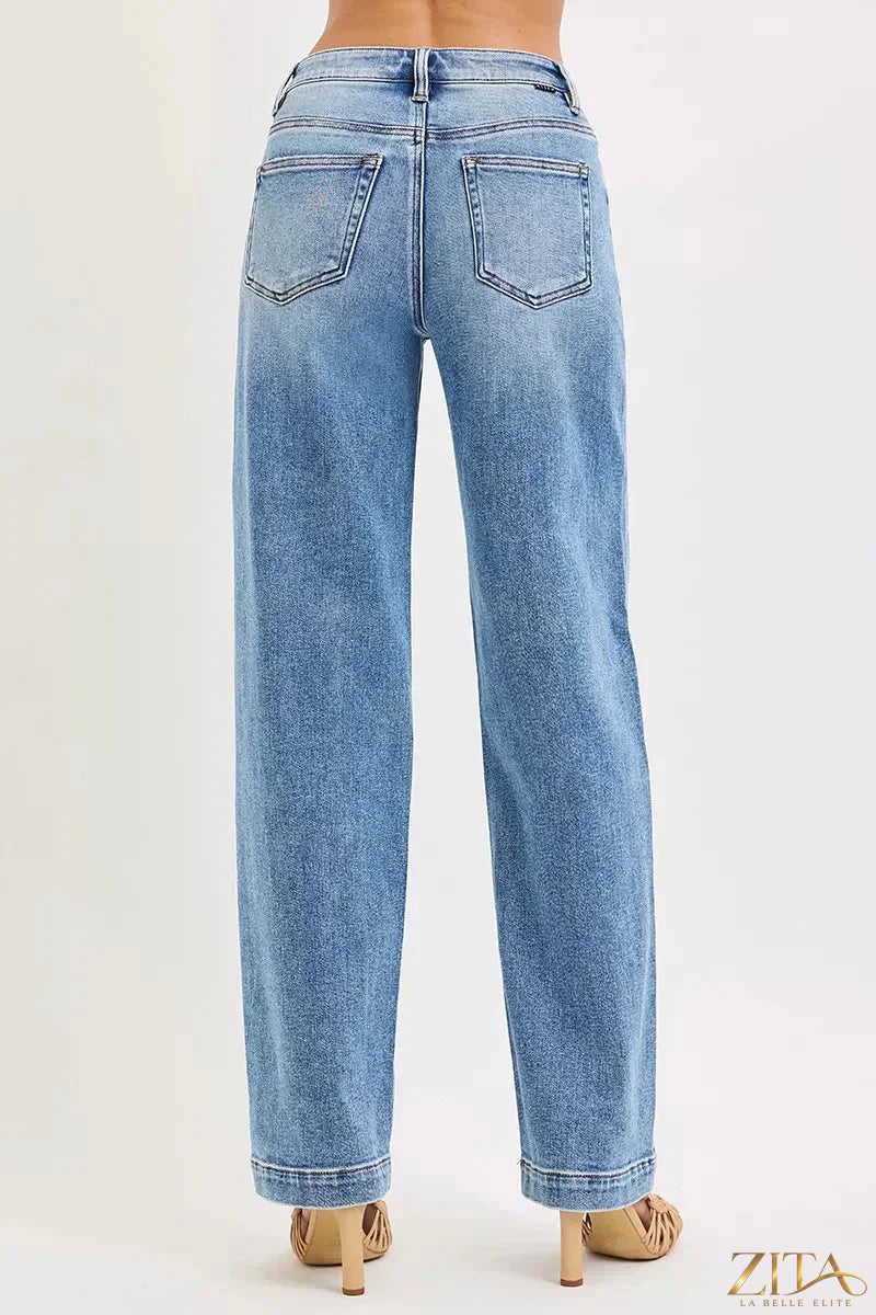 Zita La Belle Elite RISEN high-rise wide baggy jeans featuring a relaxed fit and classic denim wash.