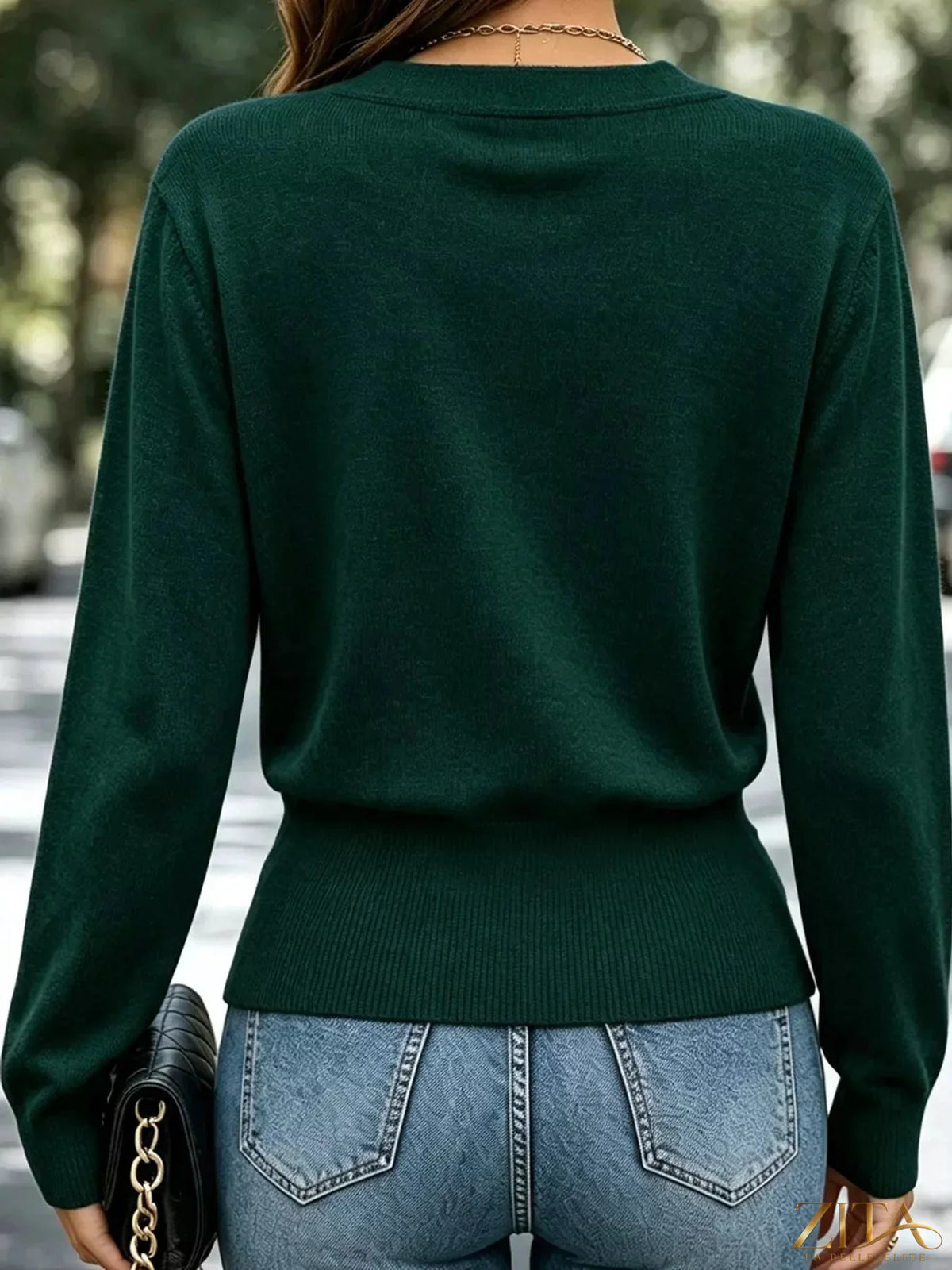 Zita La Belle Elite surplice long sleeve knit top with elastic waist in a stylish and comfortable design.