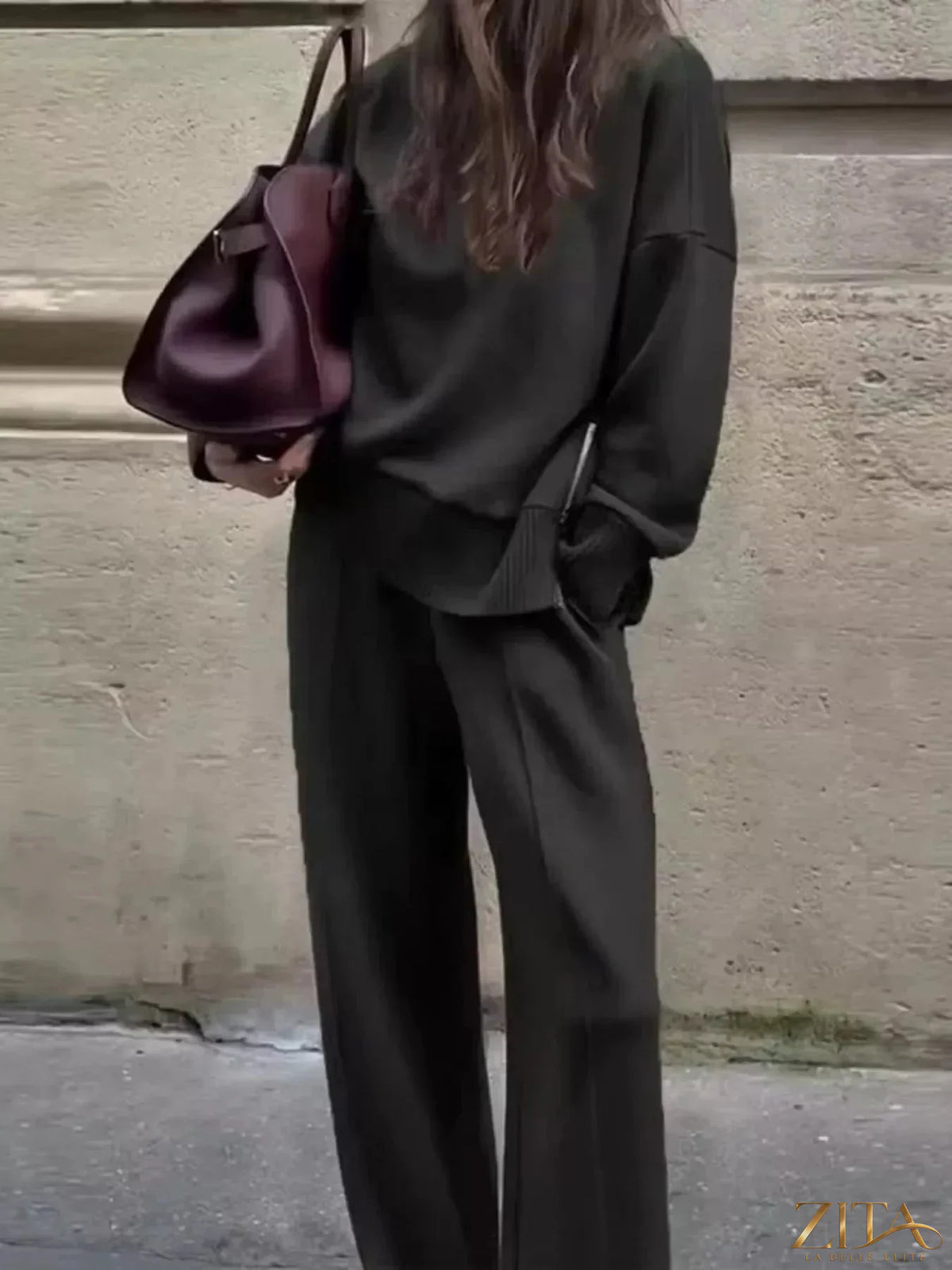 Zita La Belle Elite turtleneck dropped shoulder top and pants set in a stylish, coordinated outfit with a relaxed fit.