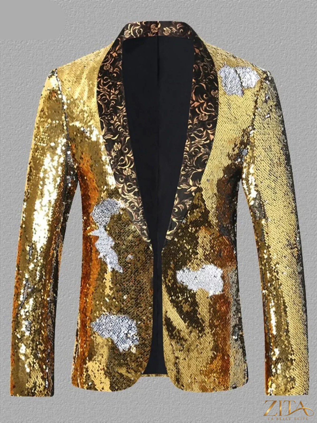 Men's navy sequin long sleeve blazer by Zita La Belle Elite, featuring a tailored fit with shimmering sequin details.