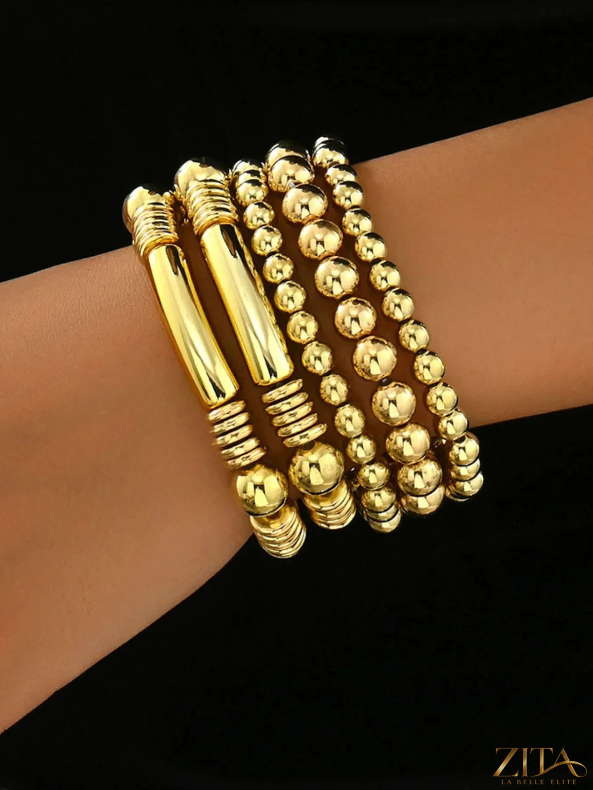 Zita La Belle Elite 5-piece plastic beaded bracelet set with colorful beads and stretchable design for stylish wrist accessories.