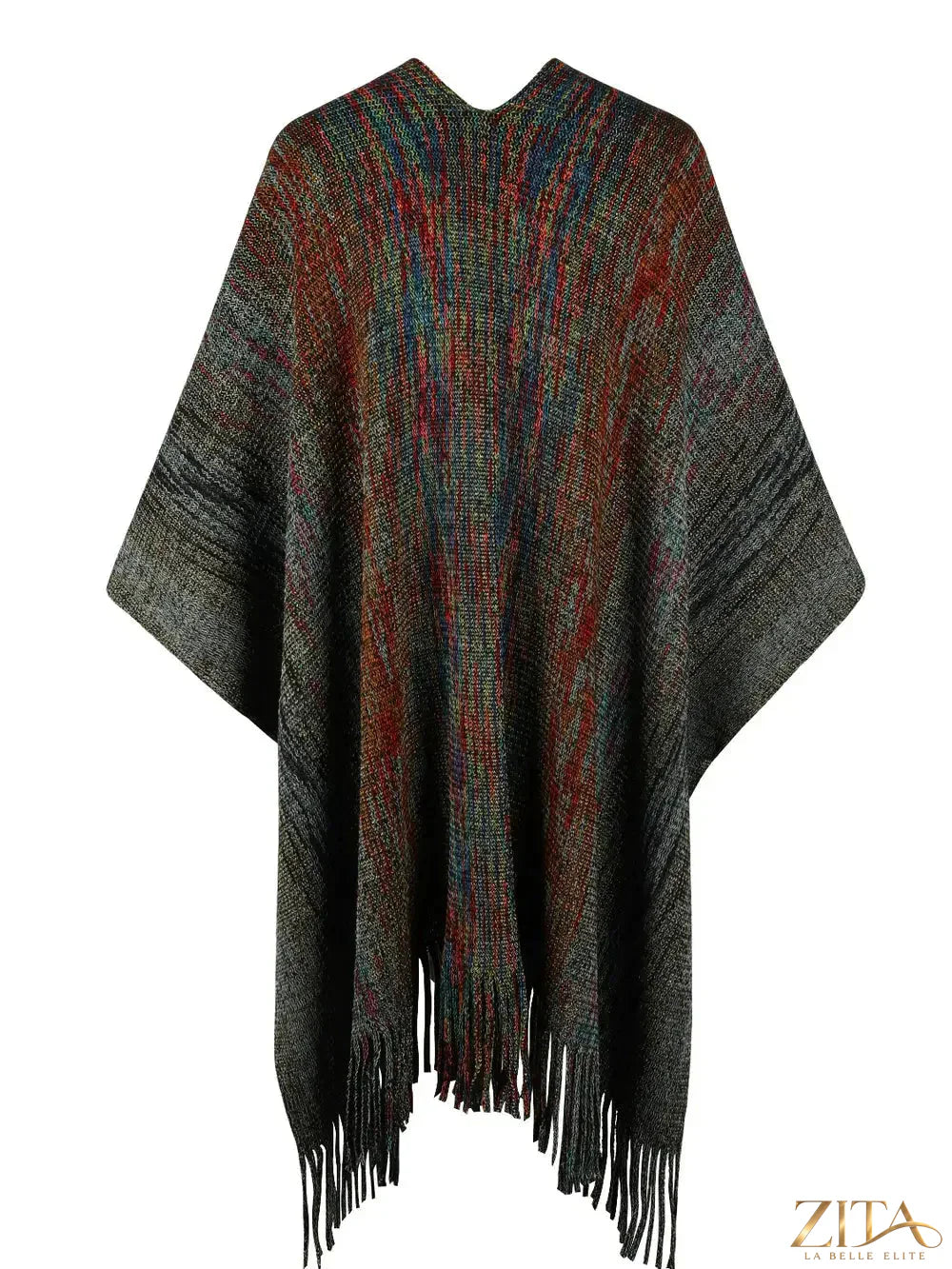 Heathered fringe hem poncho by Trendsi featuring a cozy, lightweight knit with a relaxed fit and stylish fringe details.