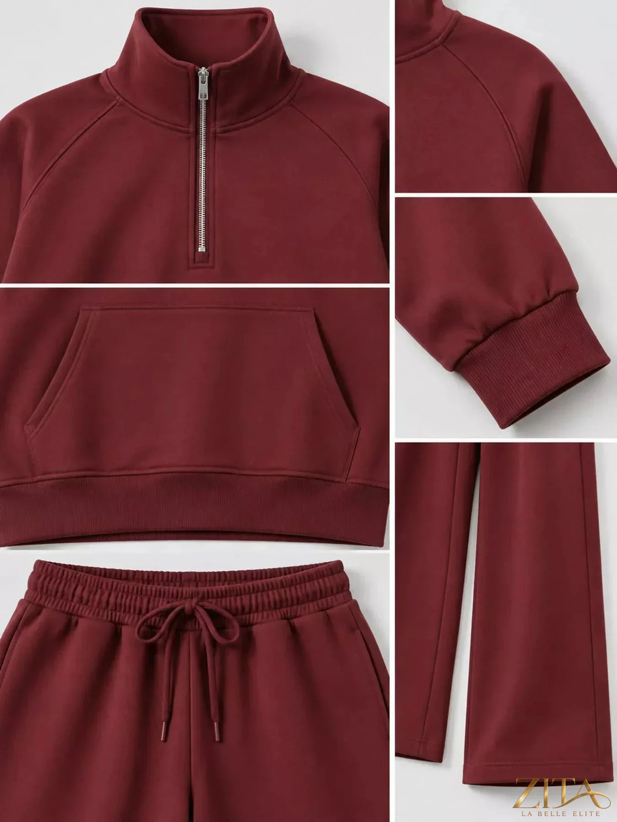 Zita La Belle Elite half-zip sweatshirt and wide-leg pants set, casual loungewear with comfortable fit and stylish design