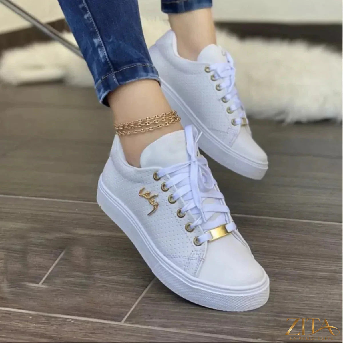 Zita La Belle Elite lace-up round toe sneakers with white soles and classic design, suitable for casual wear.