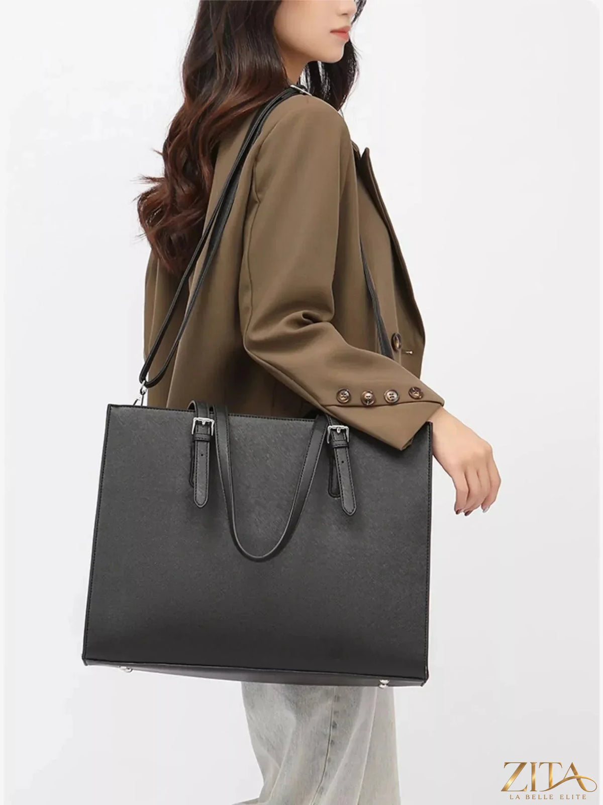 Minimalist PU leather tote bag by Zita La Belle Elite, featuring sleek design and spacious interior for everyday use