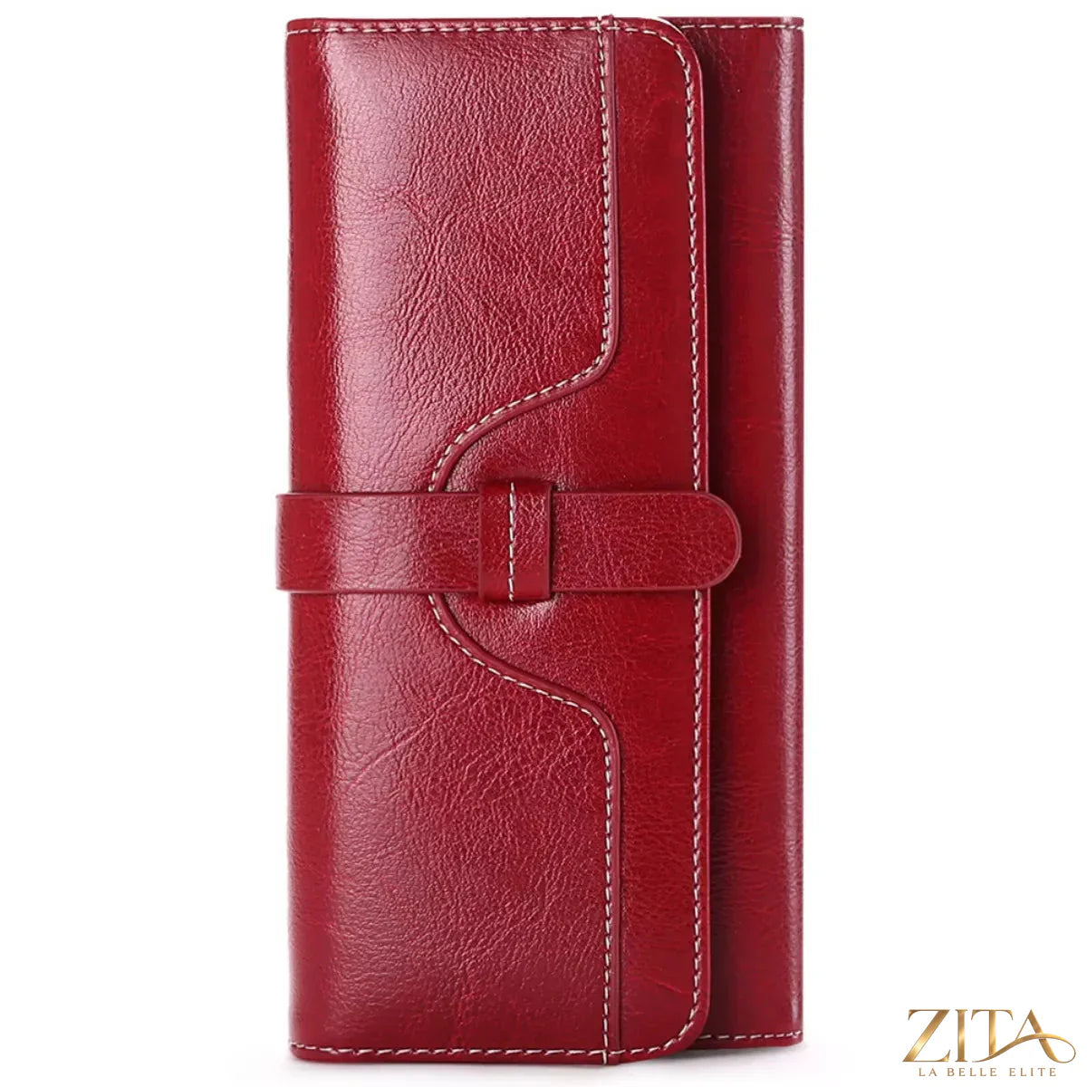 Leather long wallet by Trendsi with multiple card slots and a sleek design, shown in rich brown leather.