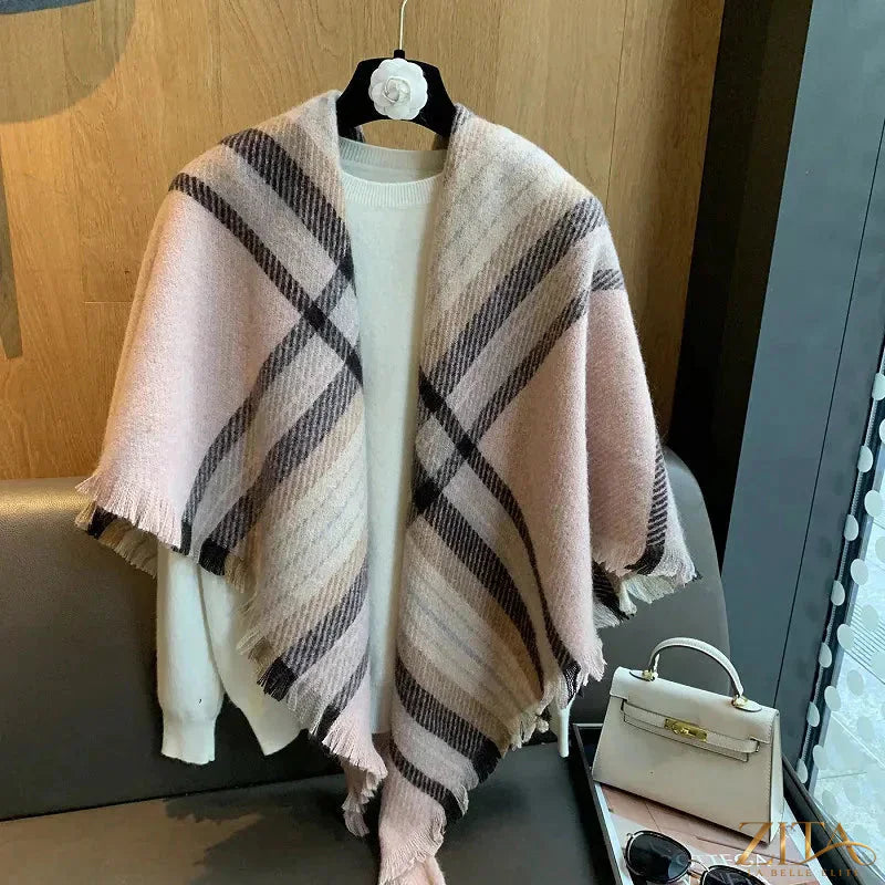 Raw hem plaid scarf by Trendsi featuring a classic checked pattern and frayed edges for a casual, stylish look.