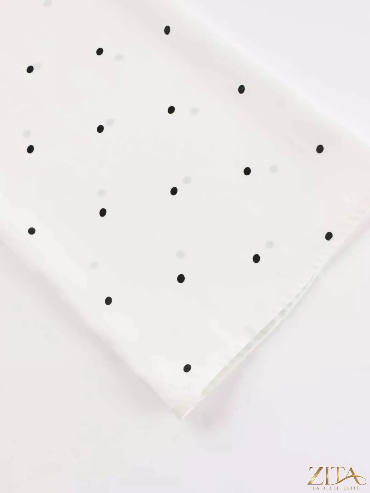 Zita La Belle Elite polka dot silk blouse featuring a scarf neck tie, shown with elegant draping and classic pattern.