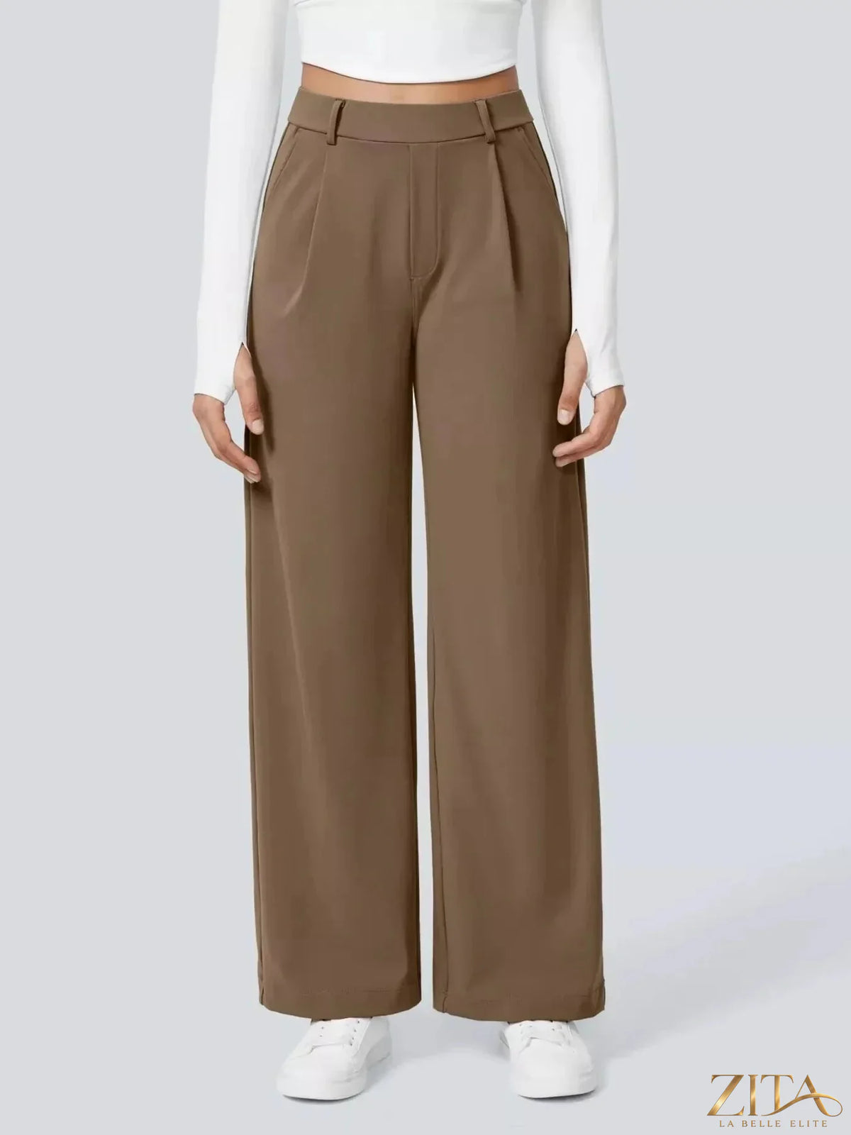 Zita La Belle Elite wide leg pants in soft fabric, featuring a high waist and relaxed fit with a flowing silhouette.
