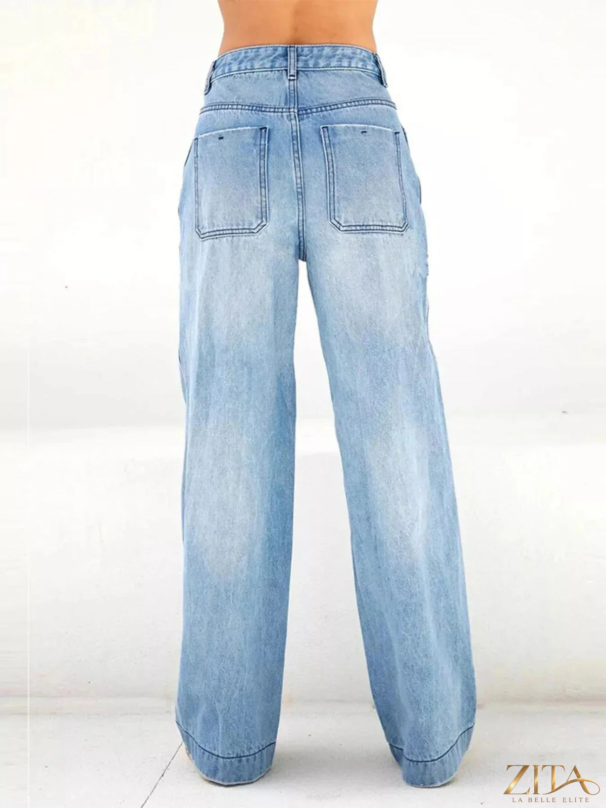 Zita La Belle Elite high-waisted wide-leg jeans displayed on a model, showcasing the relaxed fit and stylish design.