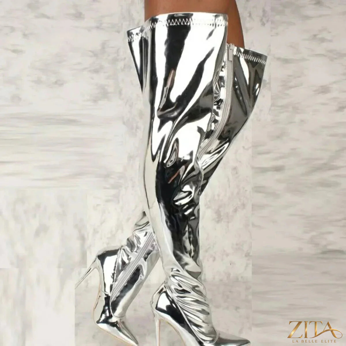 Zita La Belle Elite point toe stiletto boots in black leather with sleek design and high heel, stylish footwear for elegant looks