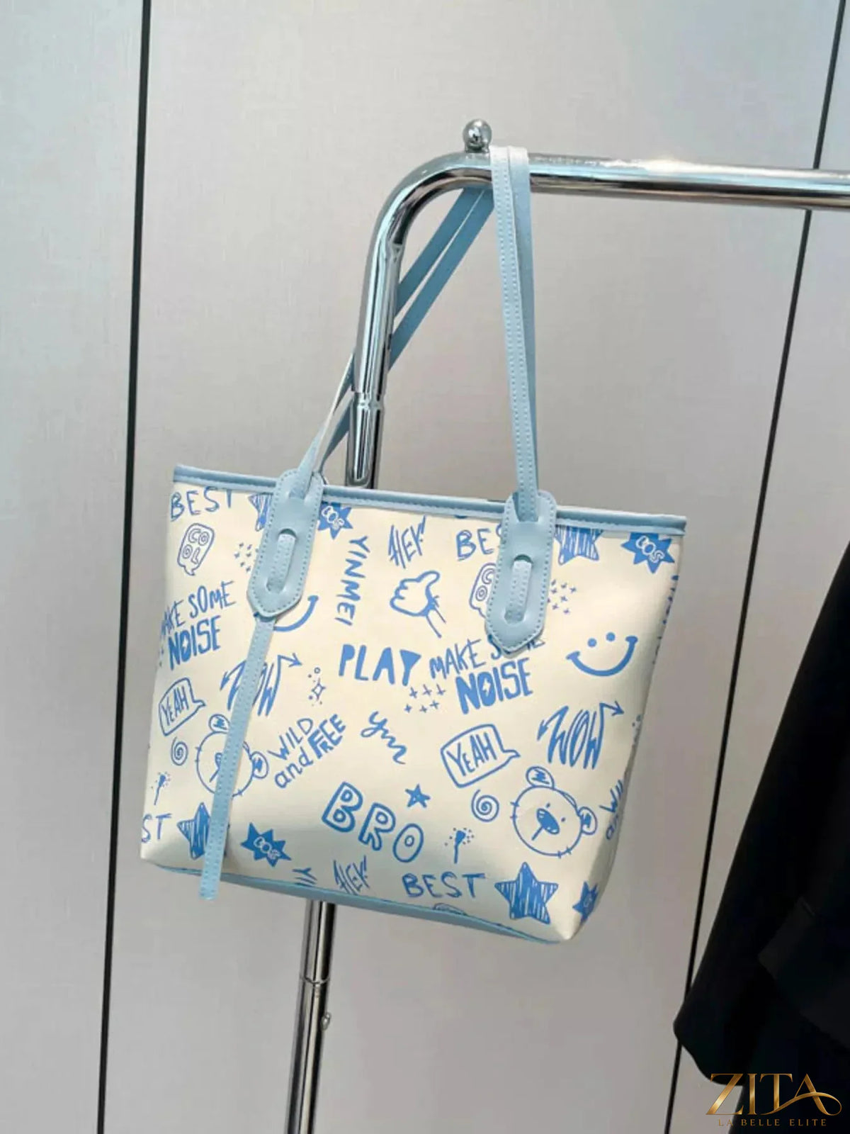 Zita La Belle Elite graffiti print casual tote bag with colorful urban graffiti design and sturdy handles.