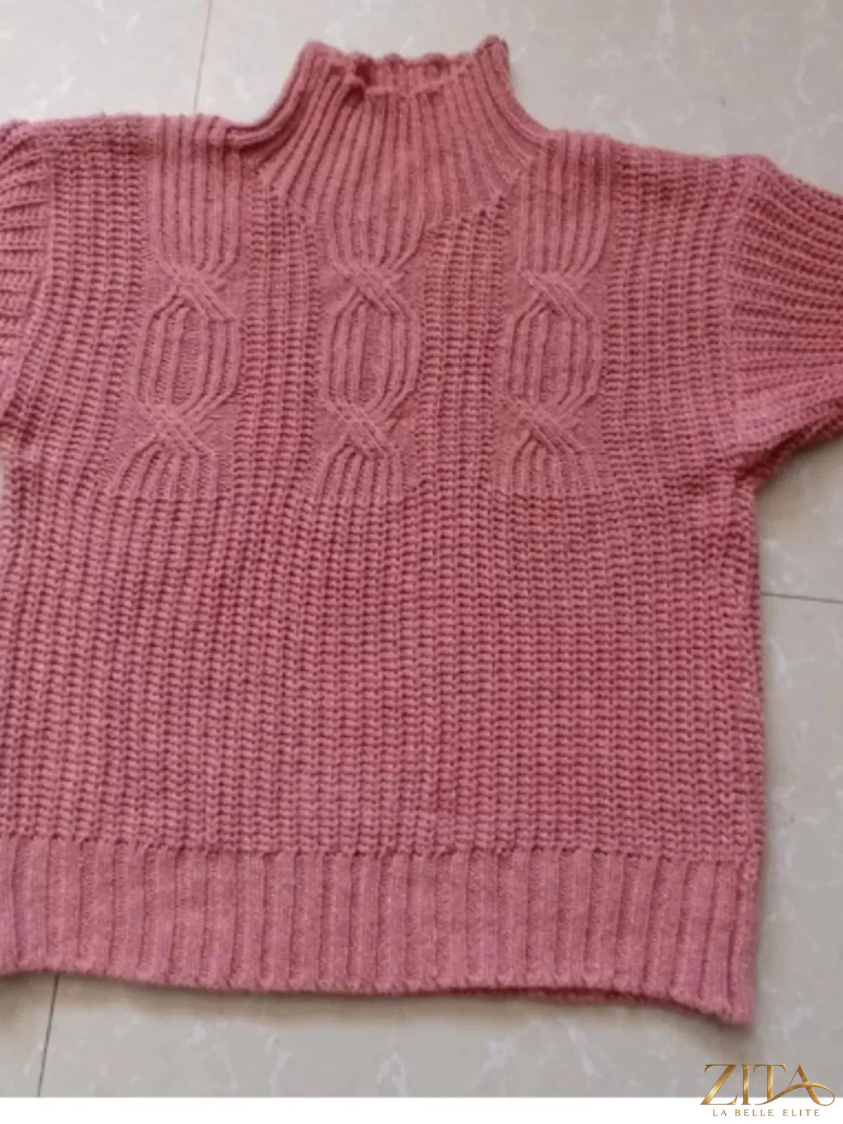 Zita La Belle Elite long sleeve turtleneck sweater in soft knit fabric, shown in a close-up view highlighting the collar and texture.