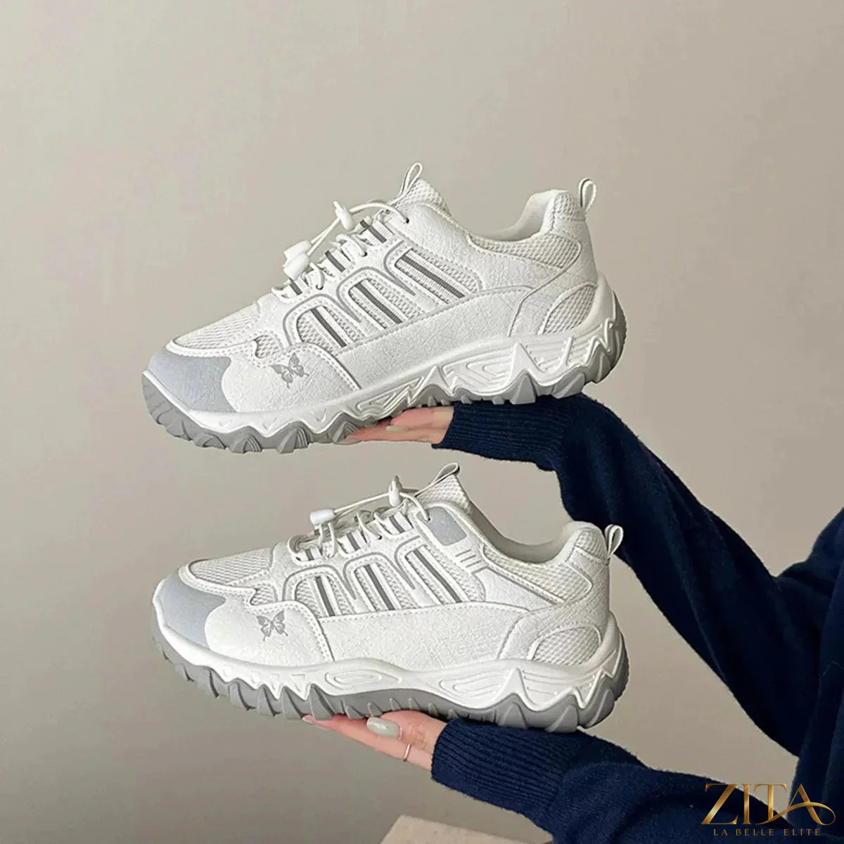 Zita La Belle Elite round toe lace-up sneakers in white with supportive soles and stylish design.