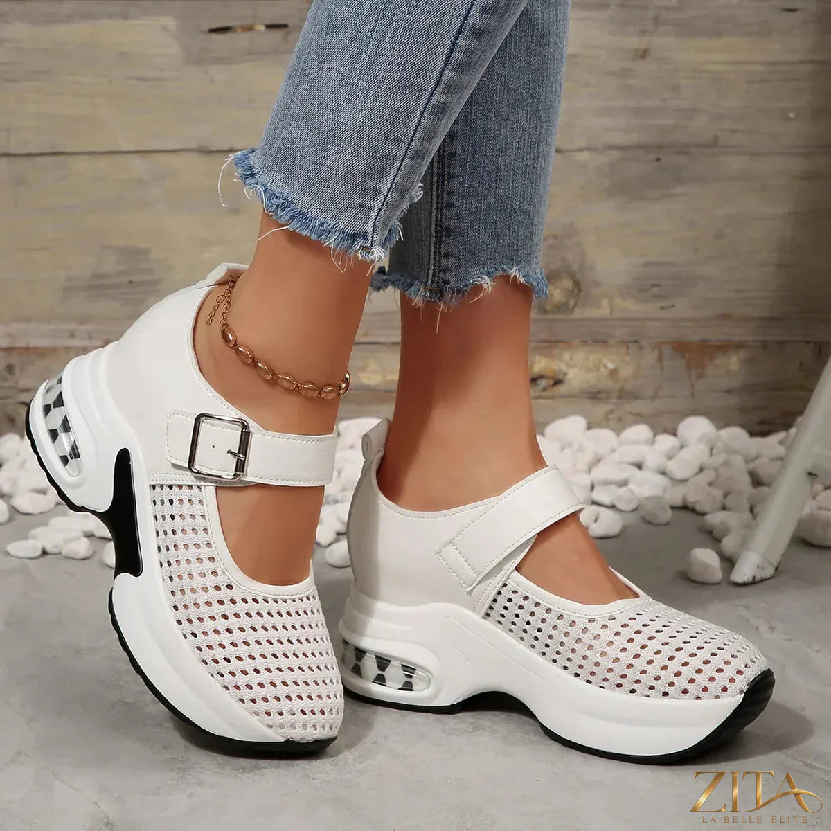 Zita La Belle Elite breathable mesh platform sneakers with white soles and stylish design, perfect for casual wear.
