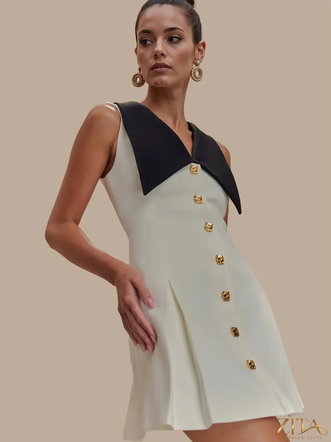 Sleeveless mini dress with button front in lightweight fabric, featuring a trendy style from Trendsi.