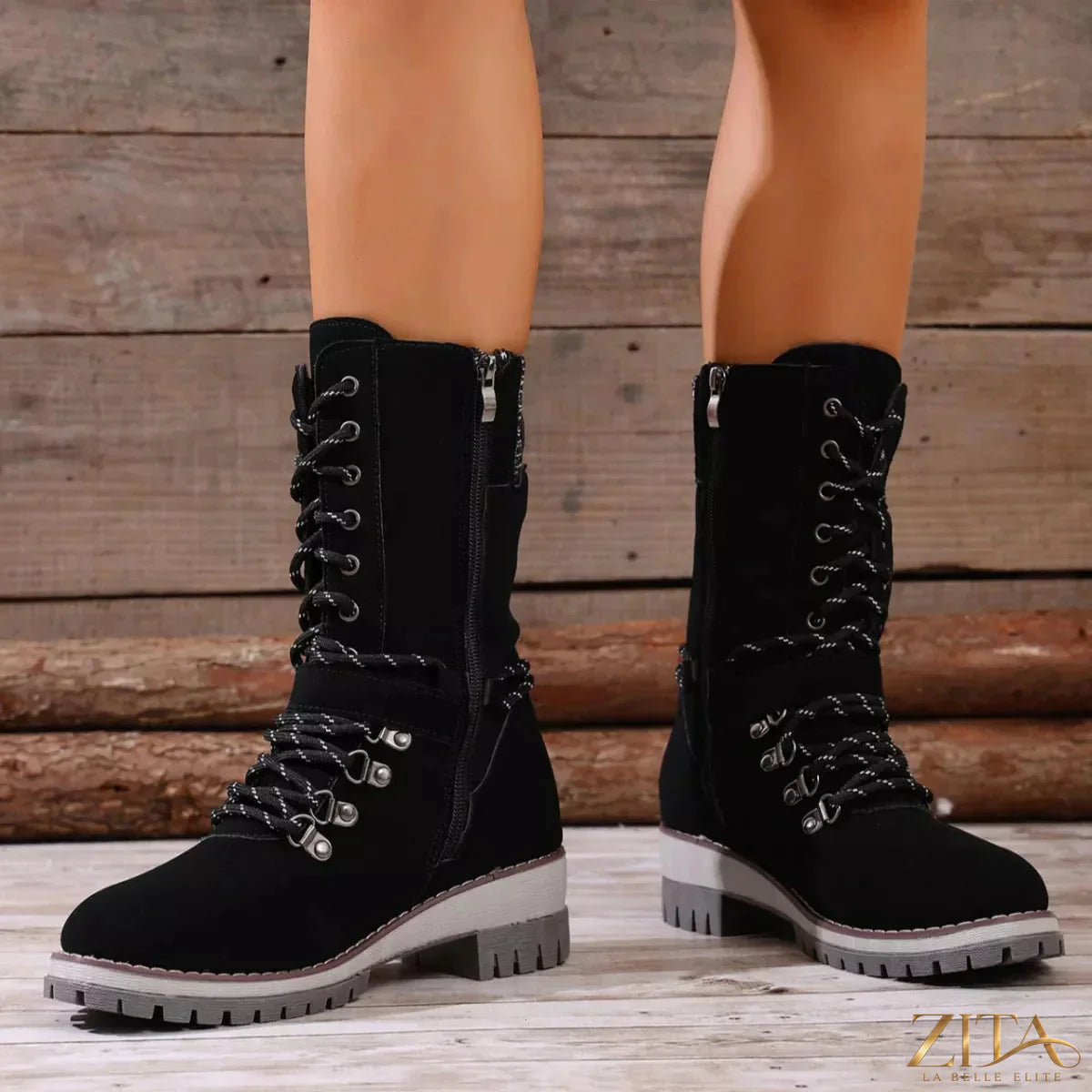Trendsi lace-up ankle combat boots with rugged soles and stylish design, perfect for casual and edgy outfits.