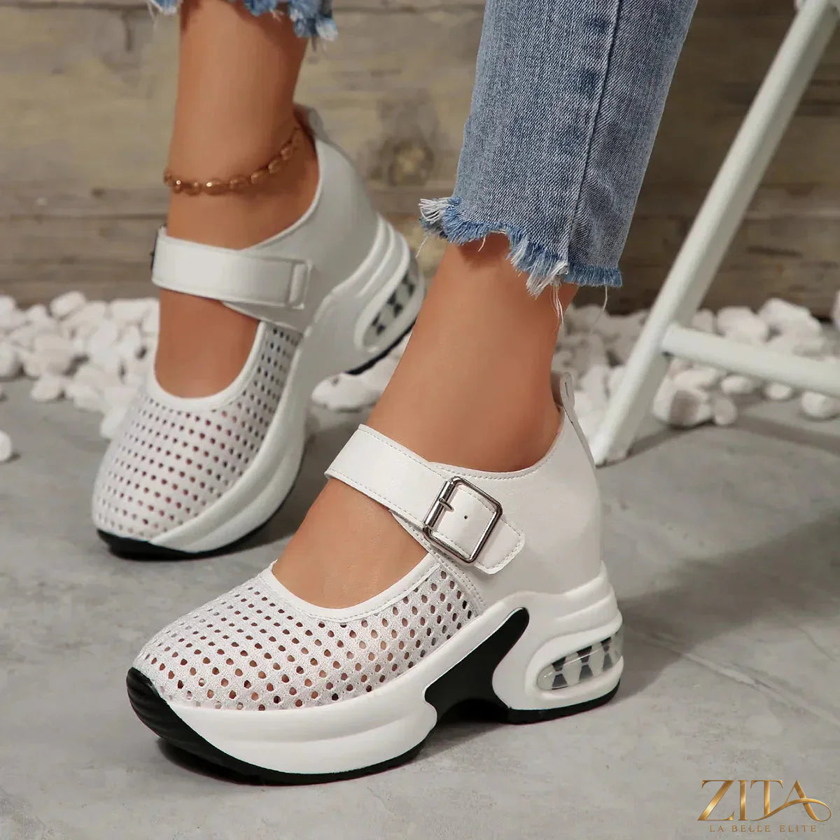 Zita La Belle Elite breathable mesh platform sneakers with white soles and stylish design, ideal for casual and athletic wear.