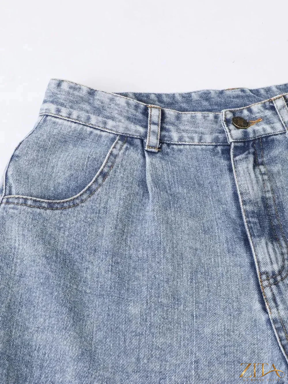 Zita La Belle Elite high waist straight leg jeans, denim fabric, front view showing classic five-pocket design and belt loops.