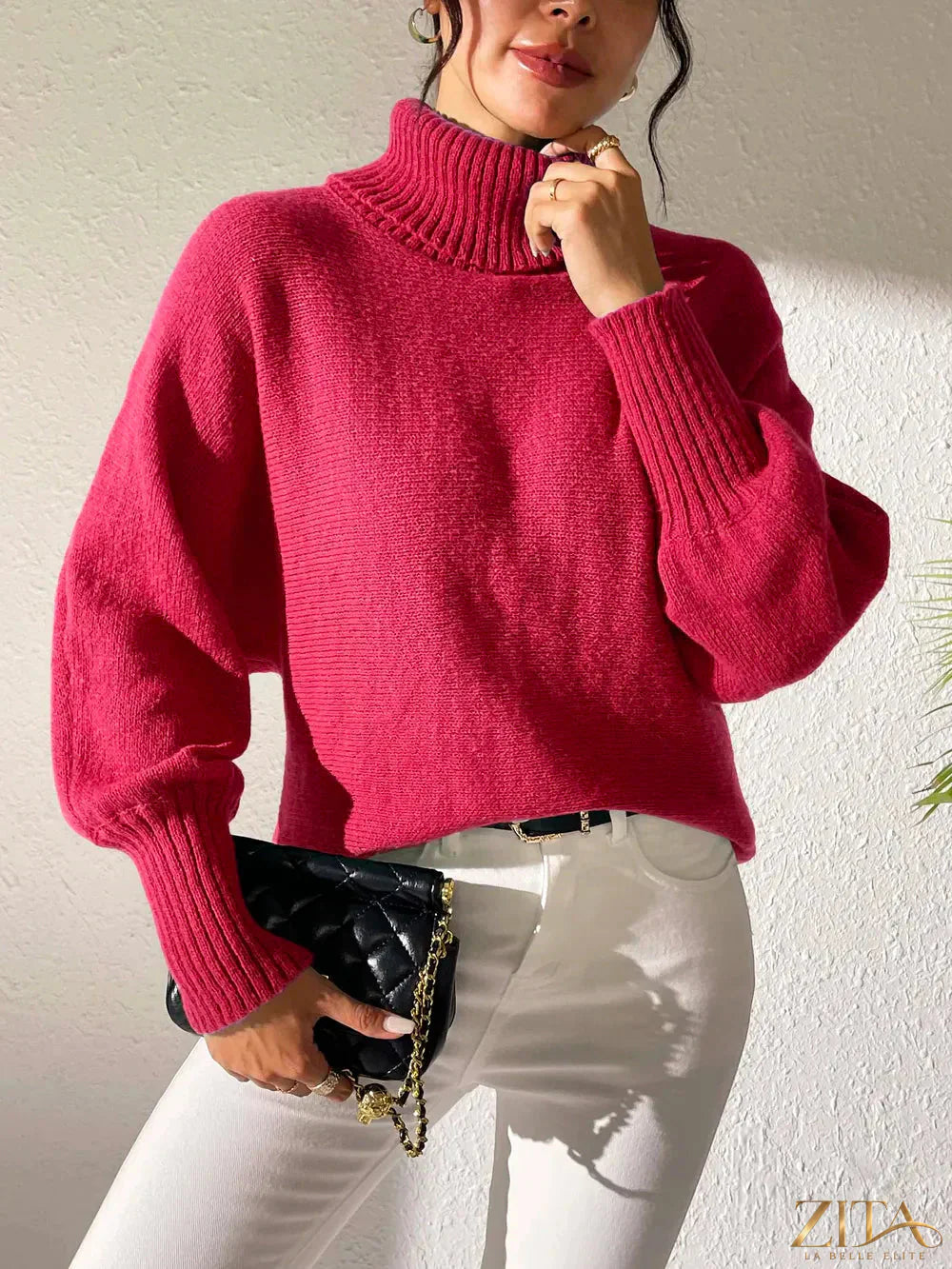 Zita La Belle Elite long sleeve turtleneck sweater in a cozy, fitted knit fabric, shown in a neutral color.