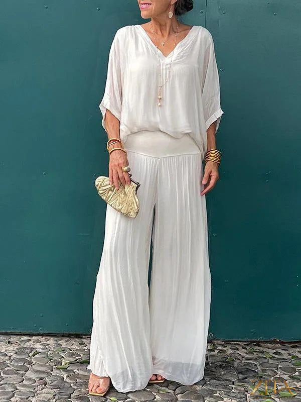 Zita La Belle Elite solid-color chiffon two-piece casualwear set in various colors, featuring a relaxed fit, S–5XL size range.
