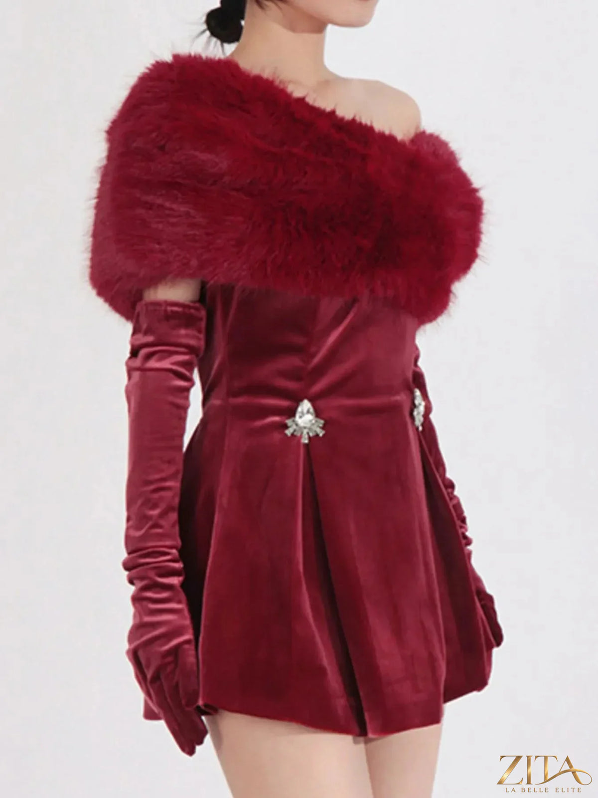 Fuzzy off-shoulder mini dress by Trendsi featuring a cozy, textured fabric and a stylish off-the-shoulder neckline.