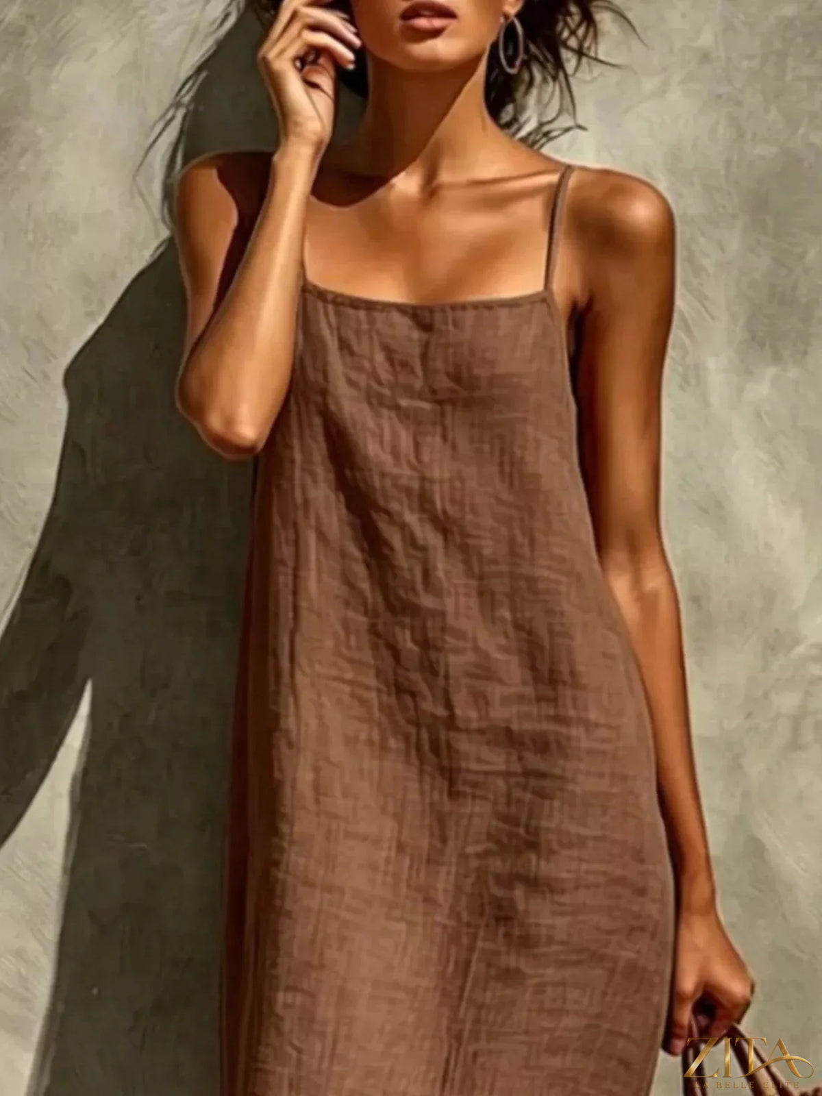 Sleeveless linen casual maxi dress by Zita La Belle Elite, featuring a flowy design and lightweight fabric for warm weather.