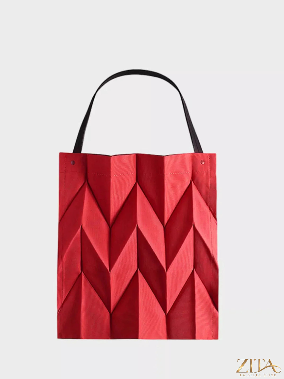 Zita La Belle Elite minimalist geometric pleated tote handbag with structured design and top handles, stylish for everyday use.